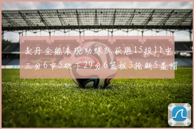 麦丹全能表现助球队获胜15投11中三分6中5砍下29分6篮板3抢断5盖帽